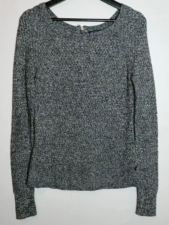 American Eagle Knit Sweater Small Gray Black Marled Zip Back Lightweight - Picture 2 of 8